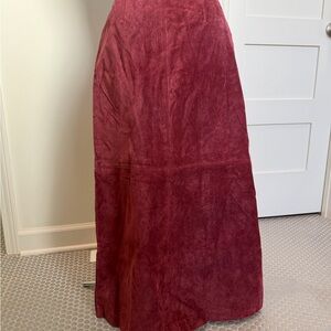 Vintage 90s Burgundy Suede Maxi Skirt